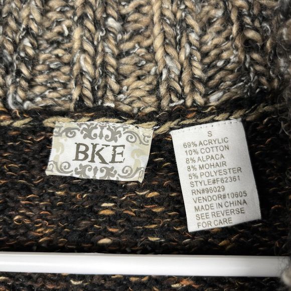 Buckle BKE Women Cardigan Sweater Small Brown Black Marled Button Alpaca Mohair - Picture 5 of 6